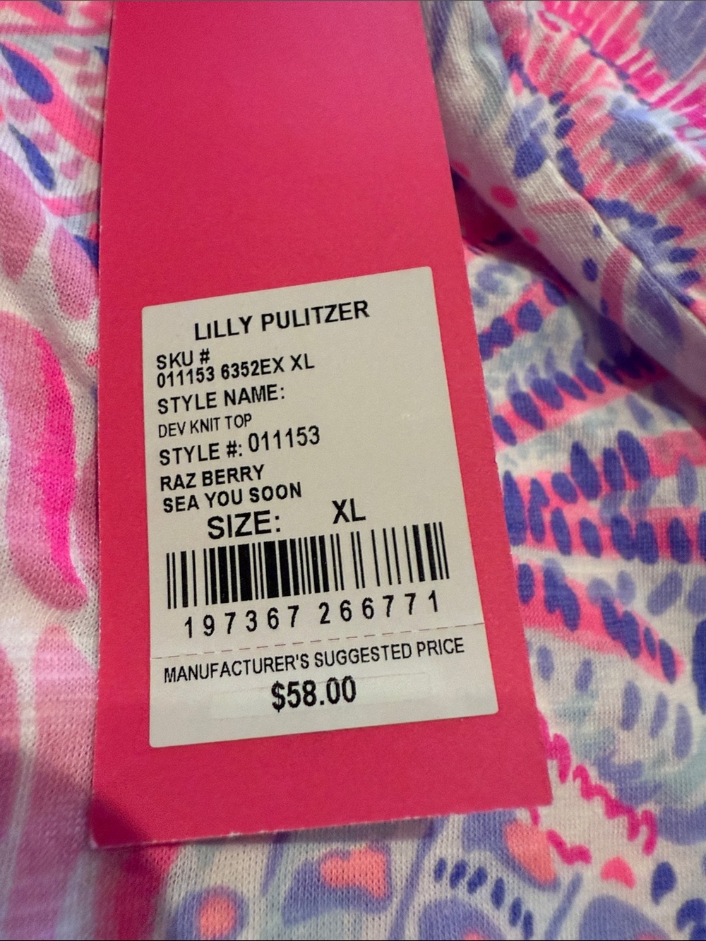 Lilly Pulitzer Pink & Purple Patterned Sleeveless V-Neck Tank - Picture 4 of 4